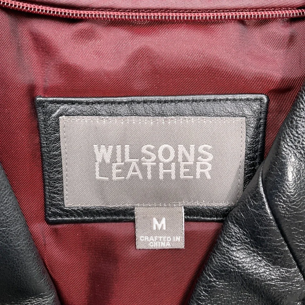 Wilsons Leather Jacket Women M Black Button‎ Classic Jacket  VTG